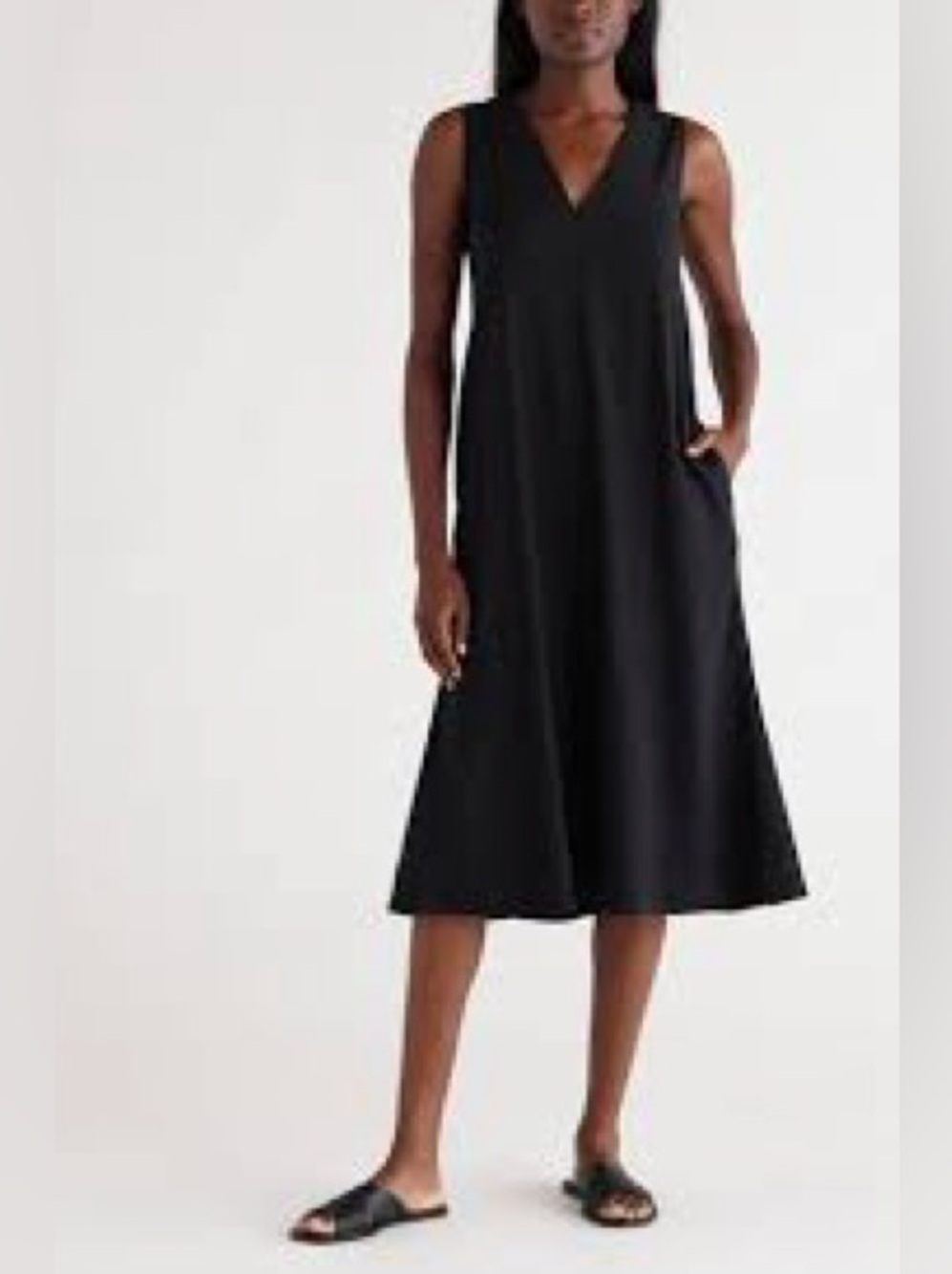 Nordstrom Black Linen Blend Sleeveless V-Neck Dress Sz XL